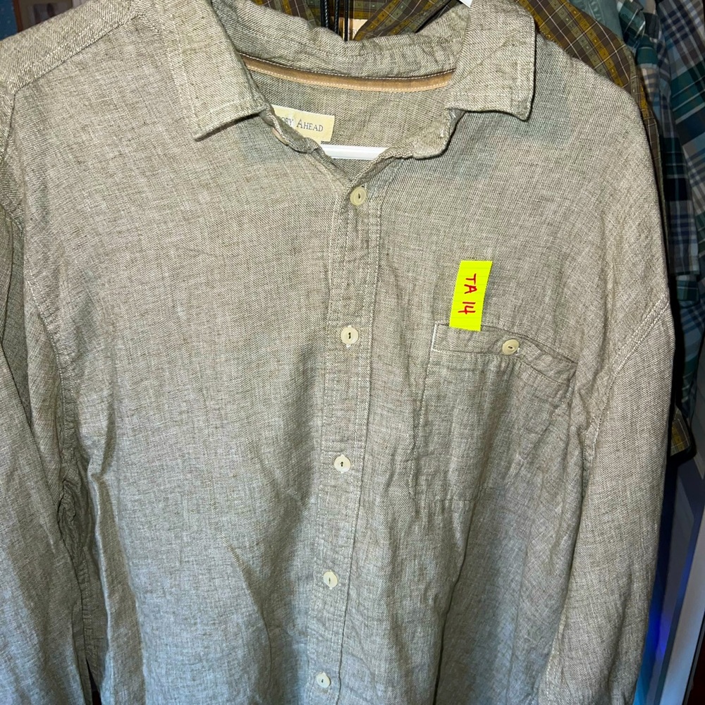 TA14 Men’s Long Sleeve Linen Shirt Sage XXL